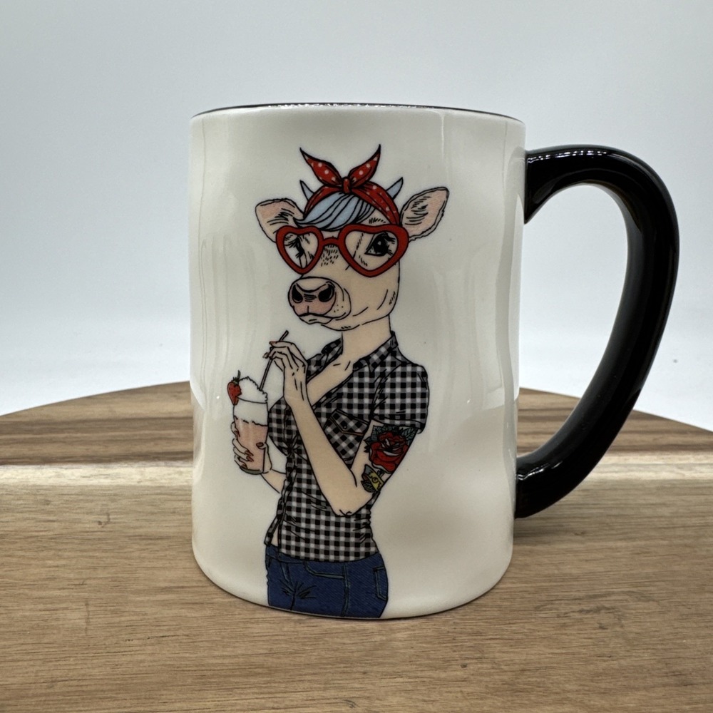 Signature Housewares Hipster Cow  Coffee Mug Retro Cool Anthropomorphic‎ EUC